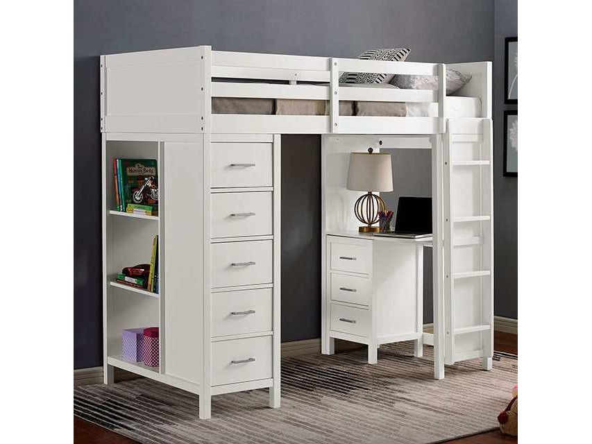 Cassidy White Twin Loft Bed w/ Drawers