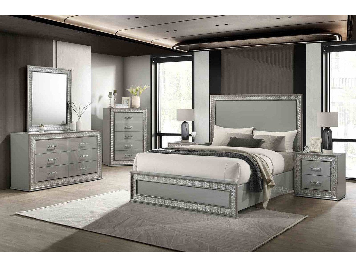 Cassiopeia Metallic Gray 5 Pc. Queen Bedroom Set w/ Chest