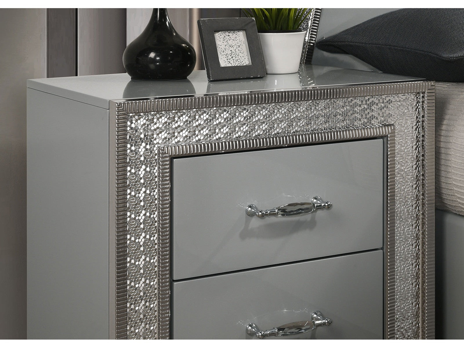 Cassiopeia Metallic Gray Nightstand