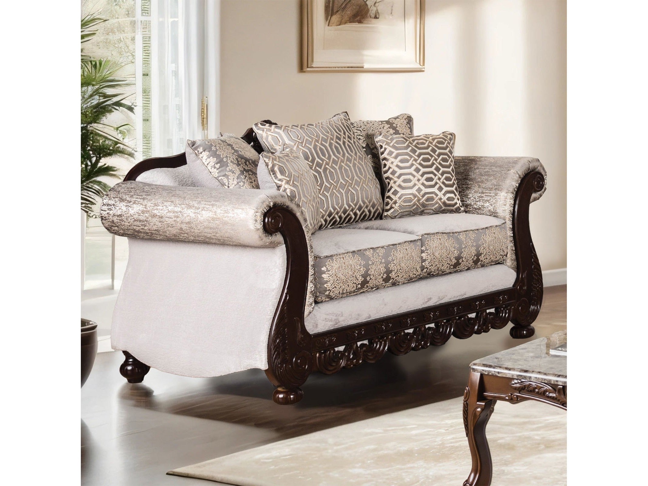 Catalonia Beige/Dark Cherry Loveseat