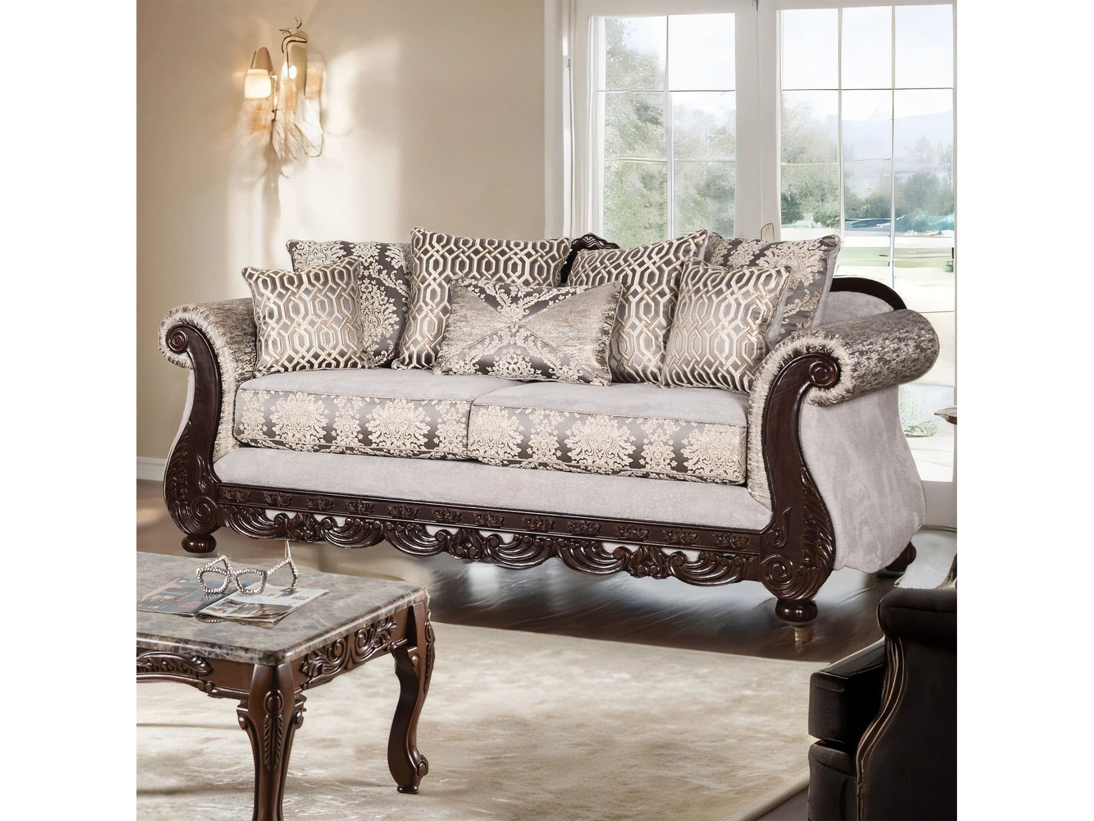 Catalonia Beige/Dark Cherry Sofa