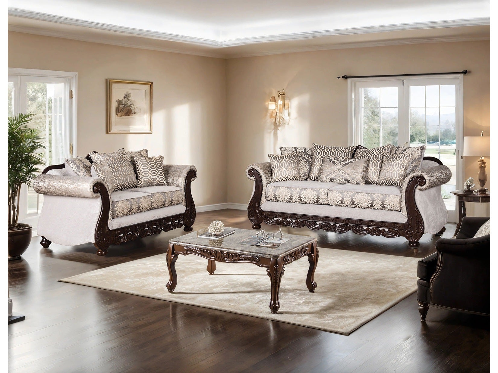 Catalonia Beige/Dark Cherry Upholstery Living Room Set