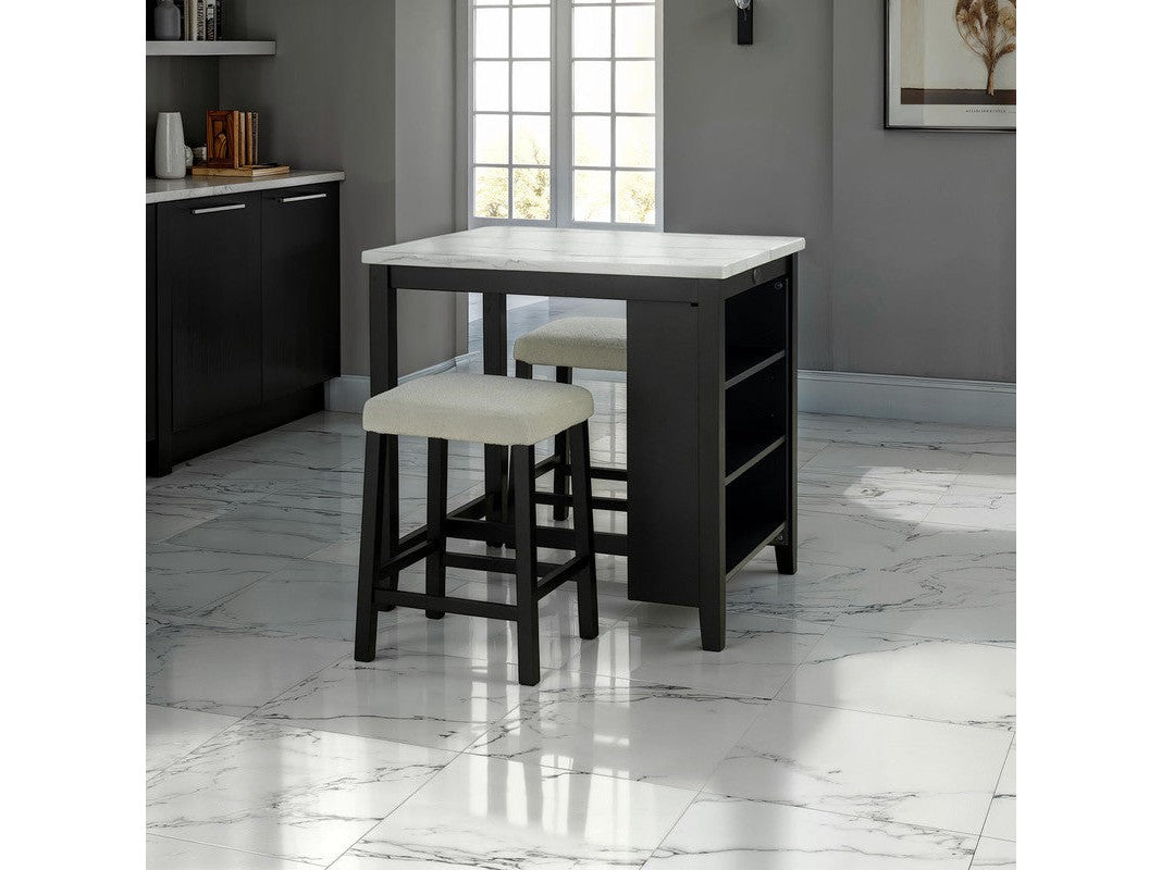Chalcedony Black/White/Ivory 3 Pc. Counter Ht. Table Set w/ USB