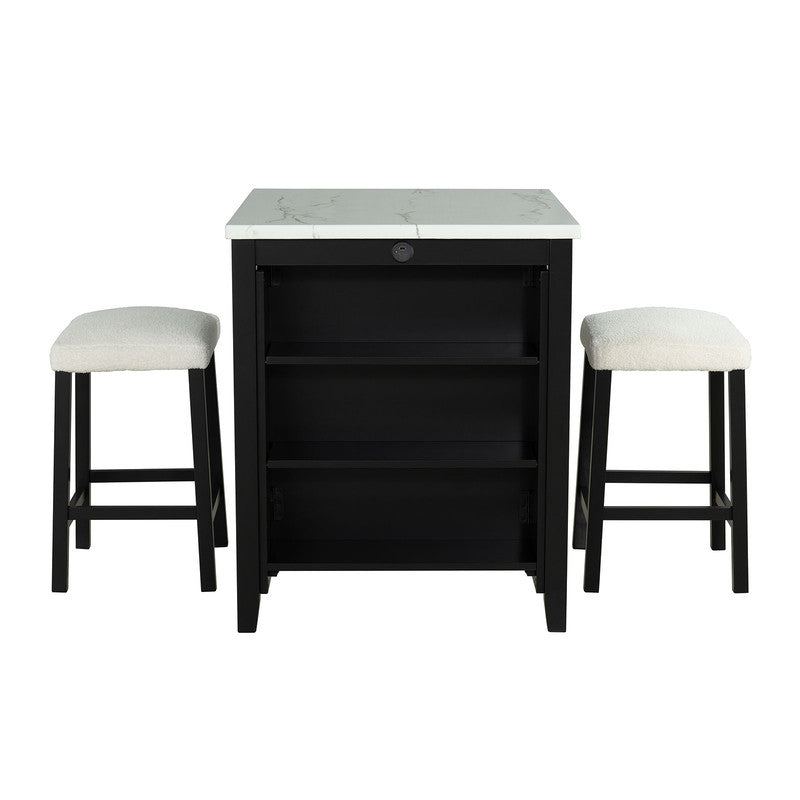 Chalcedony Black/White/Ivory 3 Pc. Counter Ht. Table Set w/ USB