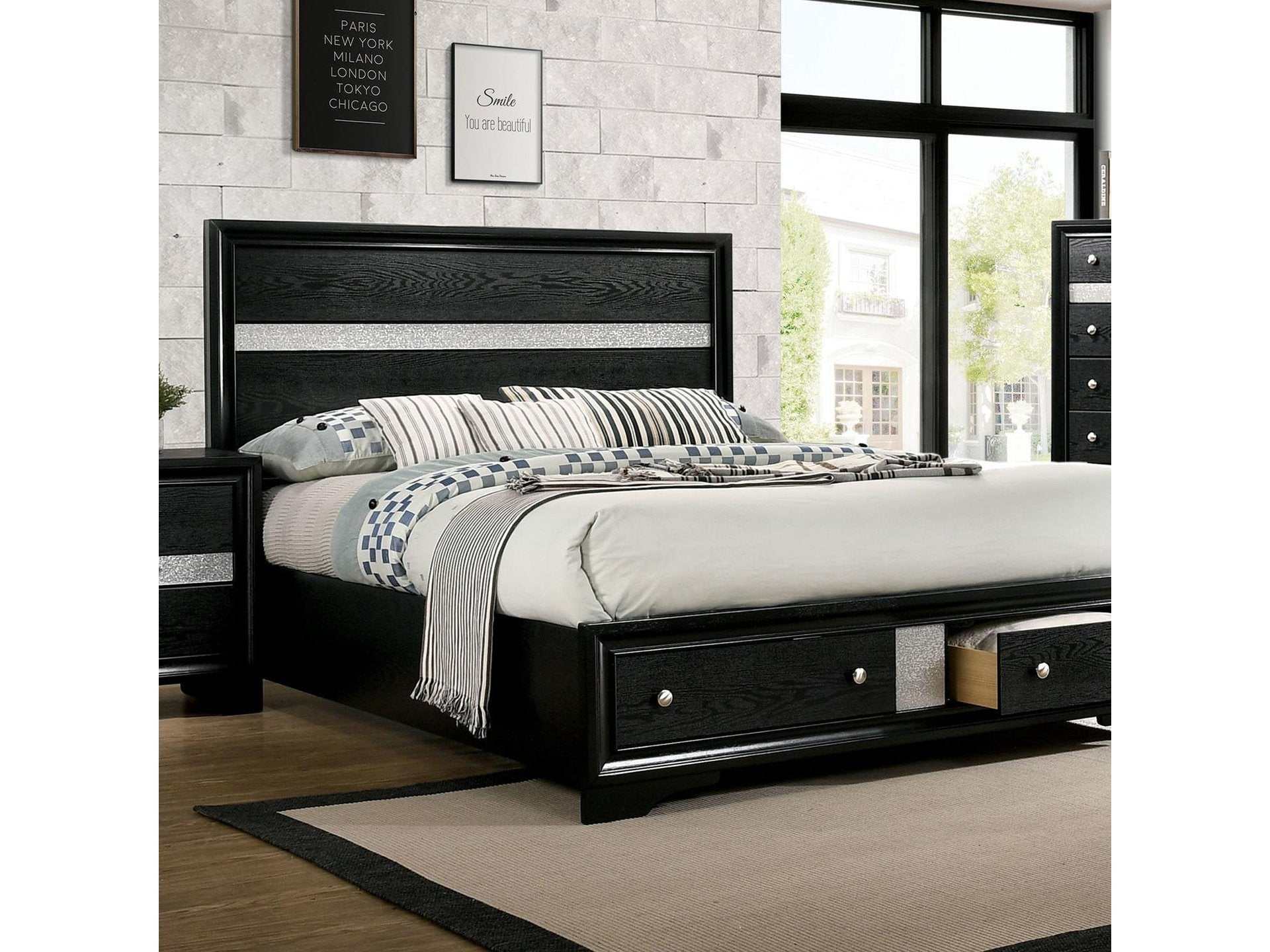 Chrissy Black Queen Storage Bed
