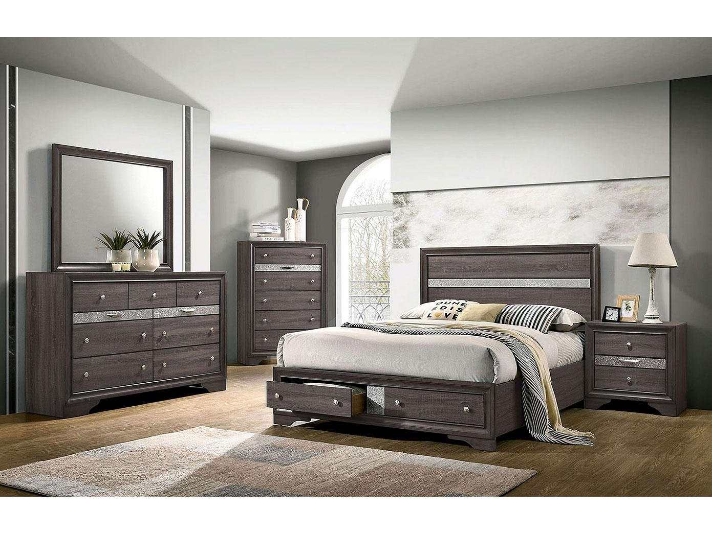 Chrissy Gray 5pc Queen Bedroom Set (1 Nightstand)