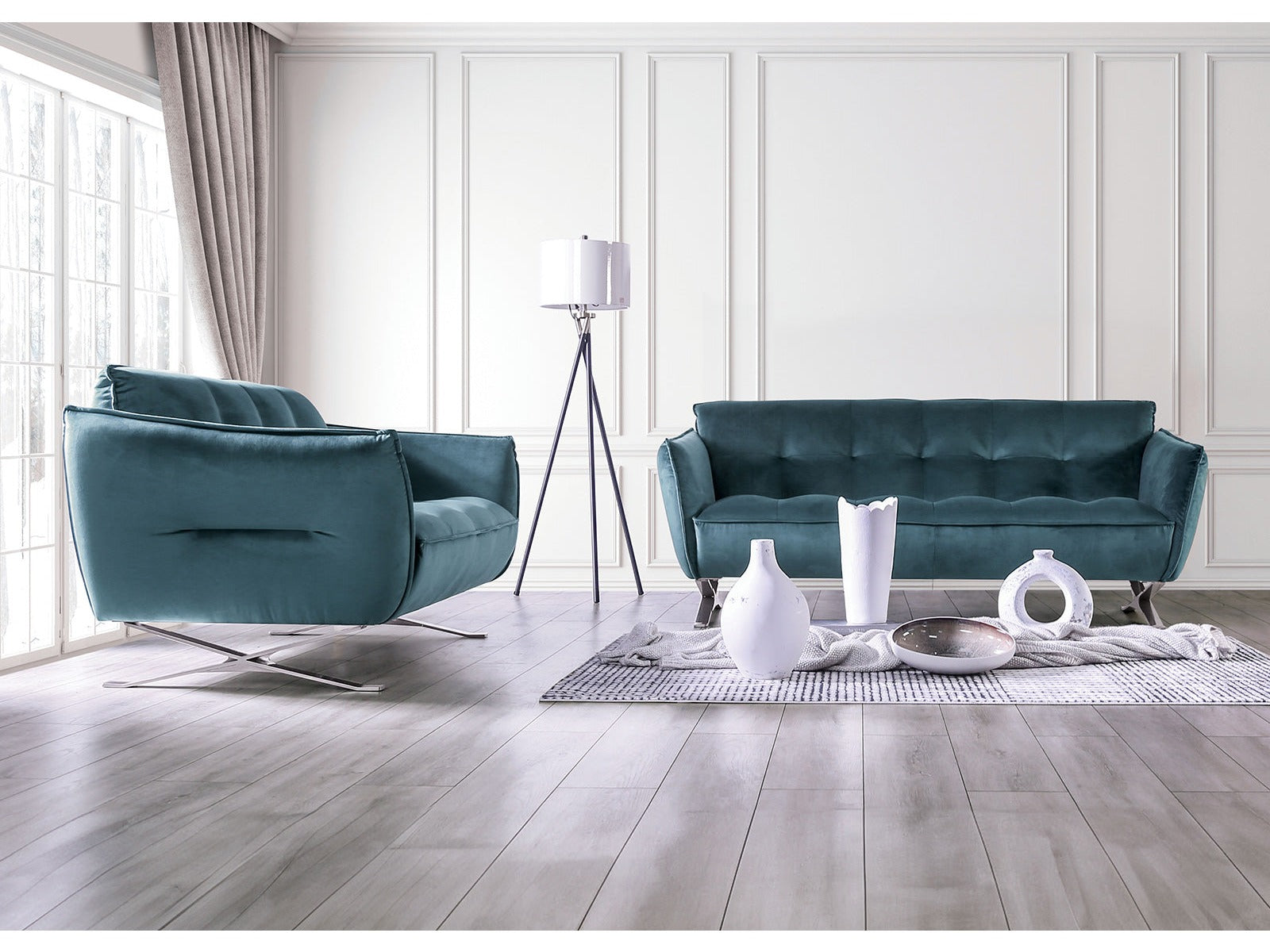 Civellutino Teal Upholstery Living Room Set