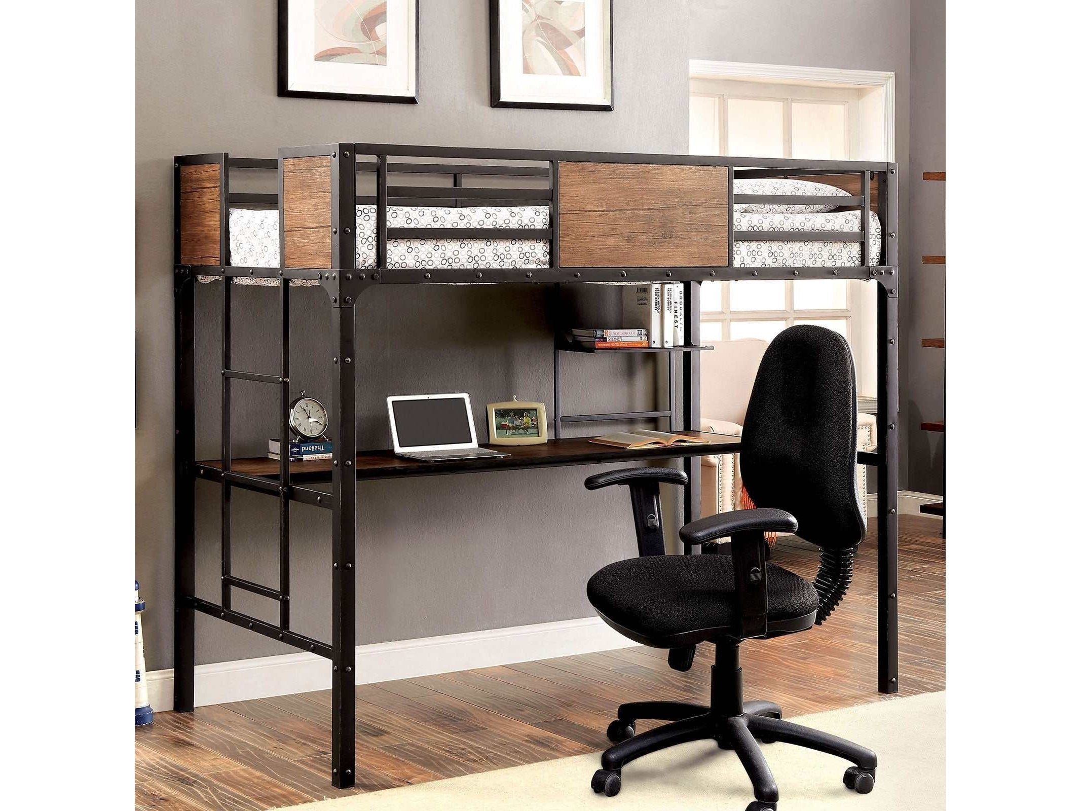 Clapton Black Twin Bed w/ Workstation