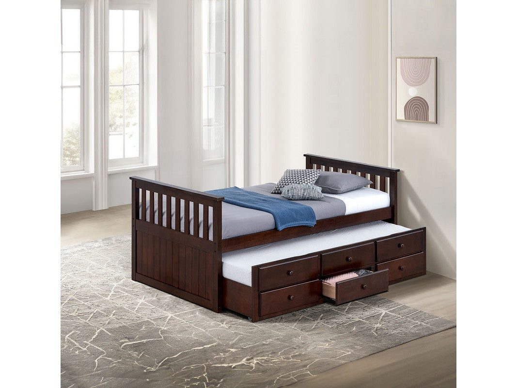Clemens Dark Walnut Twin Captain Bed w/ Trundle