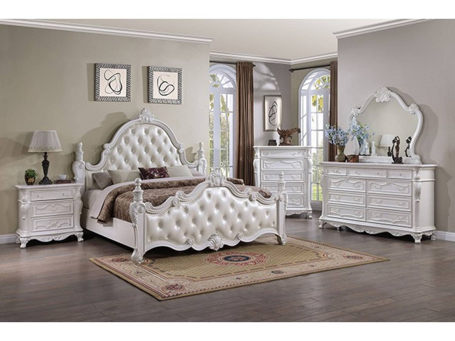 Cremona White 5 Pc. Queen Bedroom Leatherette Set w/ Chest