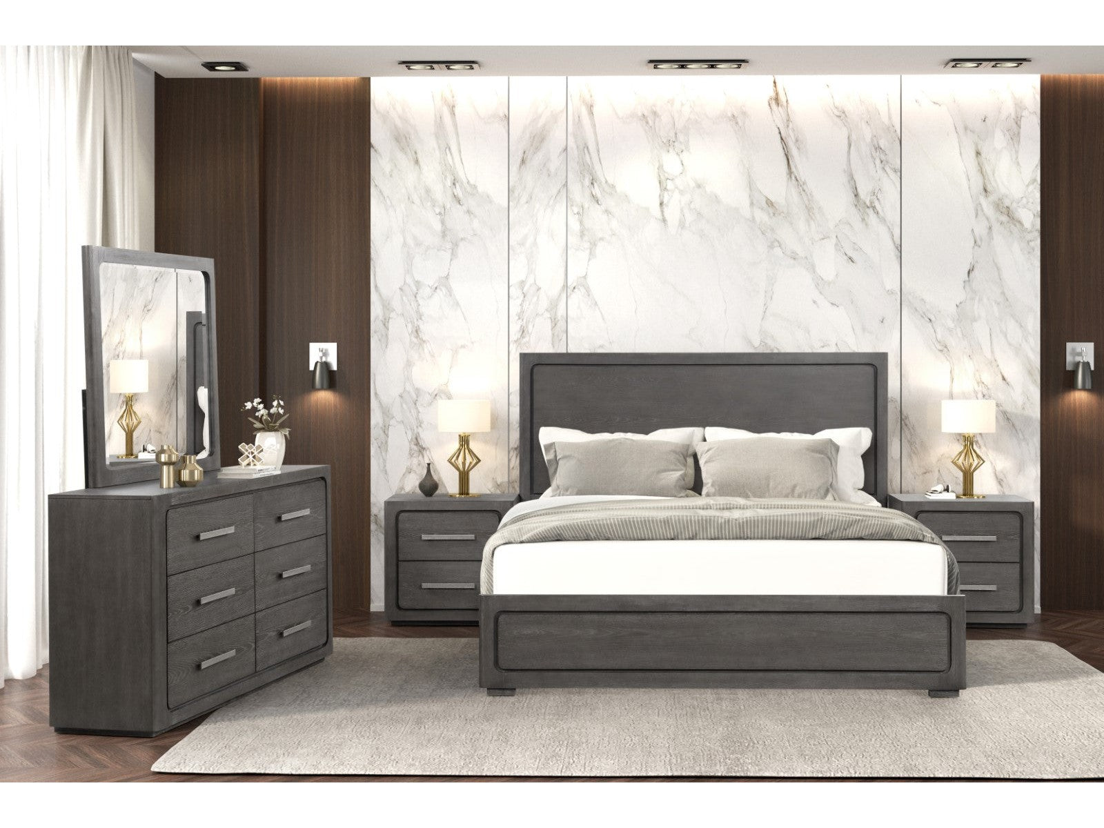 Crowthorne Warm Gray Queen 5 Piece Bedroom Set w/2 Nightstands