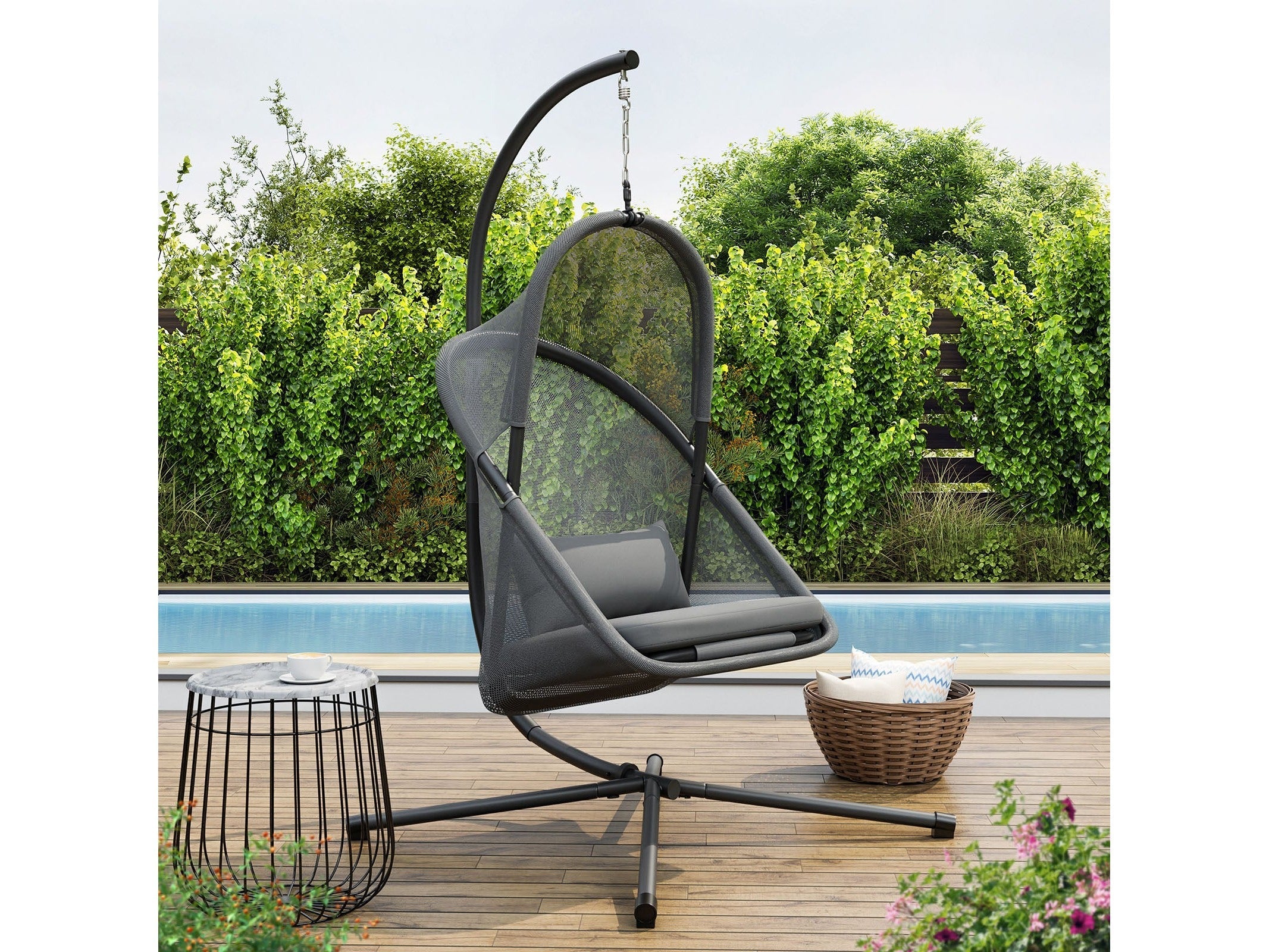 Crush Dark Gray Outdoor Swing Chair w/Stand