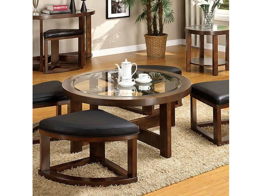 Crystal cove Dark Walnut Round Coffee Table w/ 4 Stools