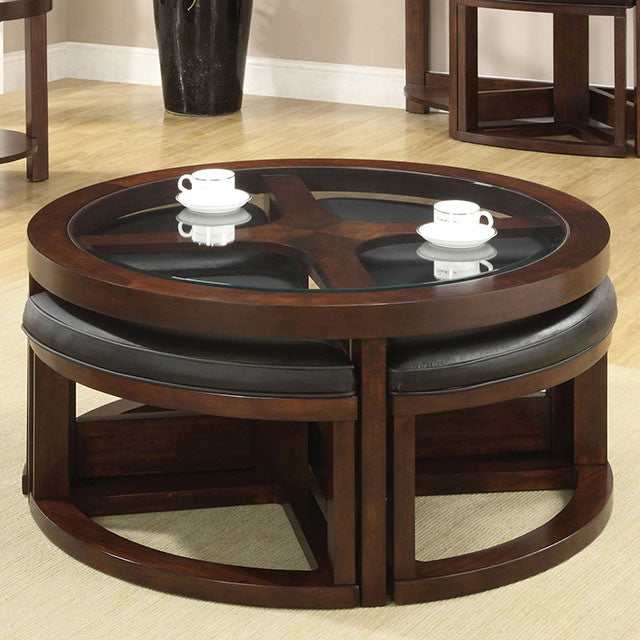 Crystal cove Dark Walnut Round Coffee Table w/ 4 Stools