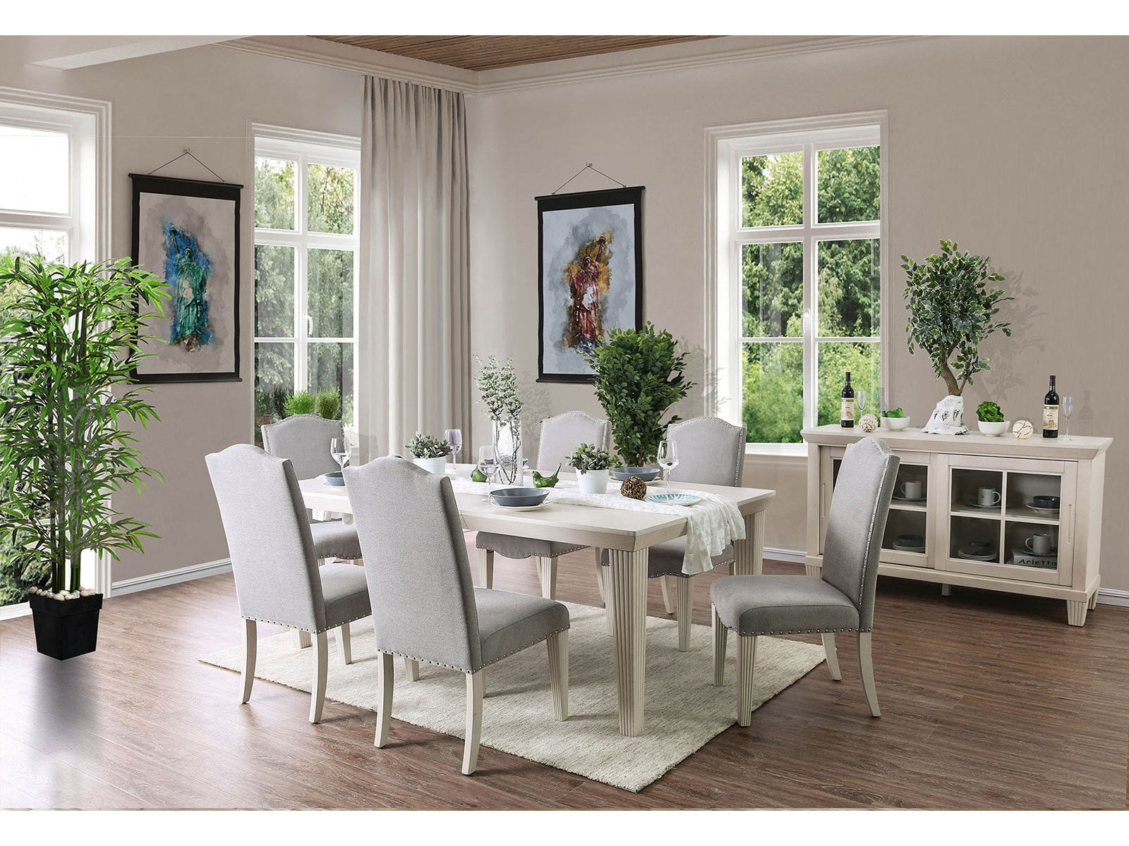 Daniella Antique White/Gray 7 Pc. Dining Room Set