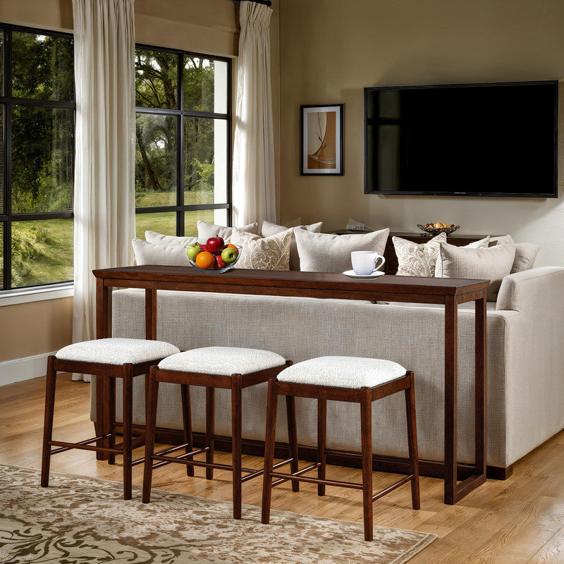 Daventry Walnut/Beige Sofa Table w/ 3 Backless Counter Ht Stools