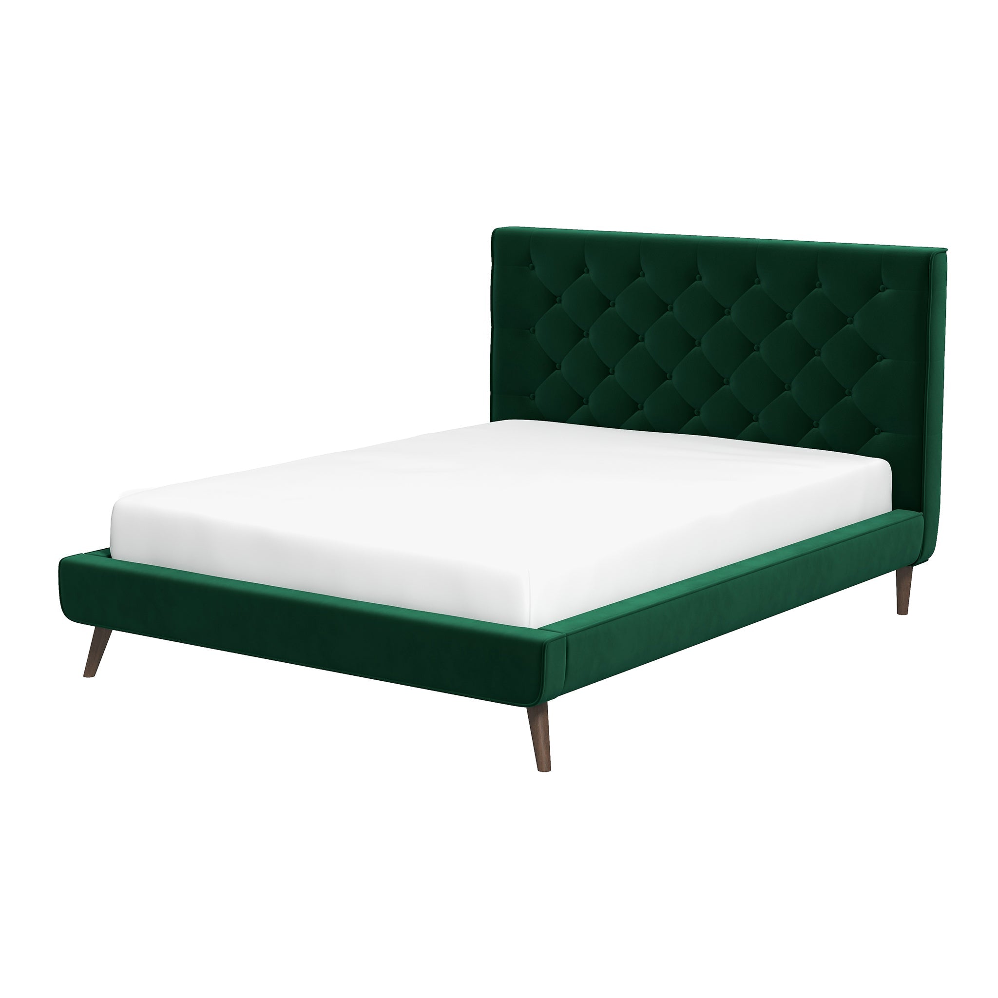 Dillon Dark Green Velvet Platform Bed (Queen Size)