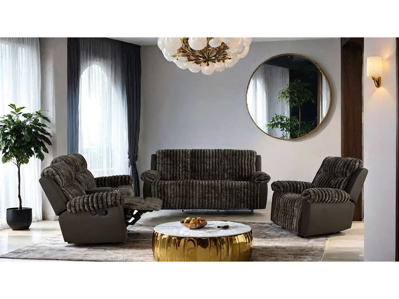Dionysus Brown Manual Reclining Sofa w/ USB & LED