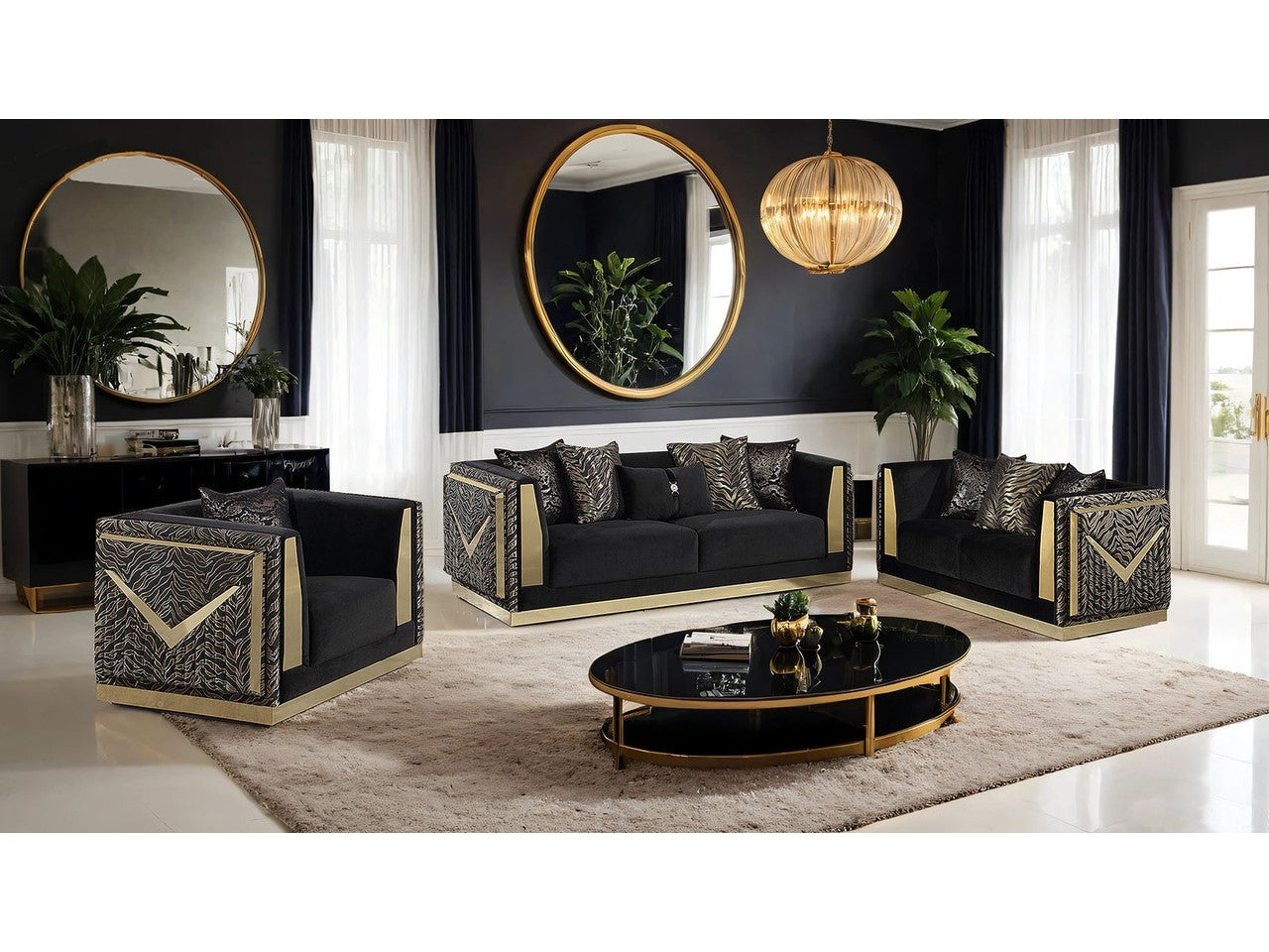 Doriphei Black Velvet/Gold Loveseat