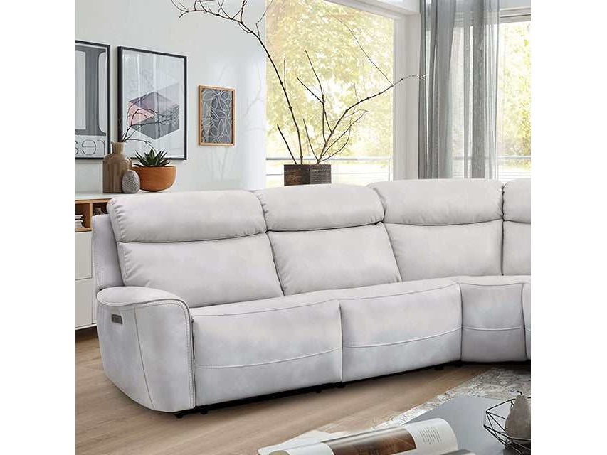 Edmondus Light Taupe Leatherette Power Sectional