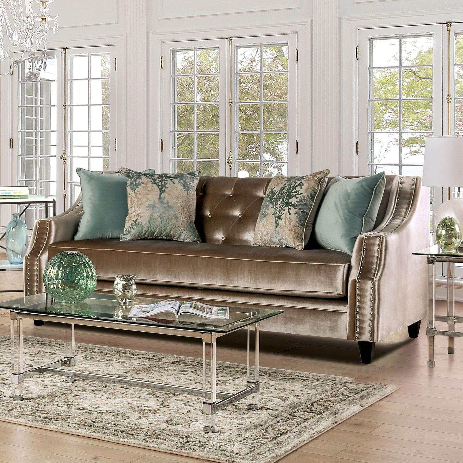Elicia Champagne Stationary Sofa & Loveseat 2pc