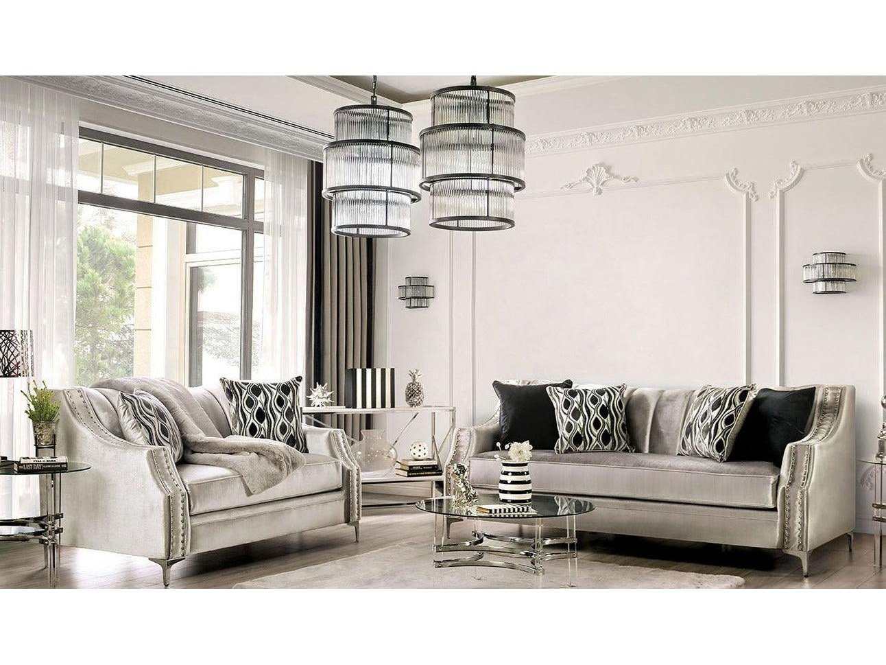 Elicia Silver Stationary Sofa & Loveseat 2pc