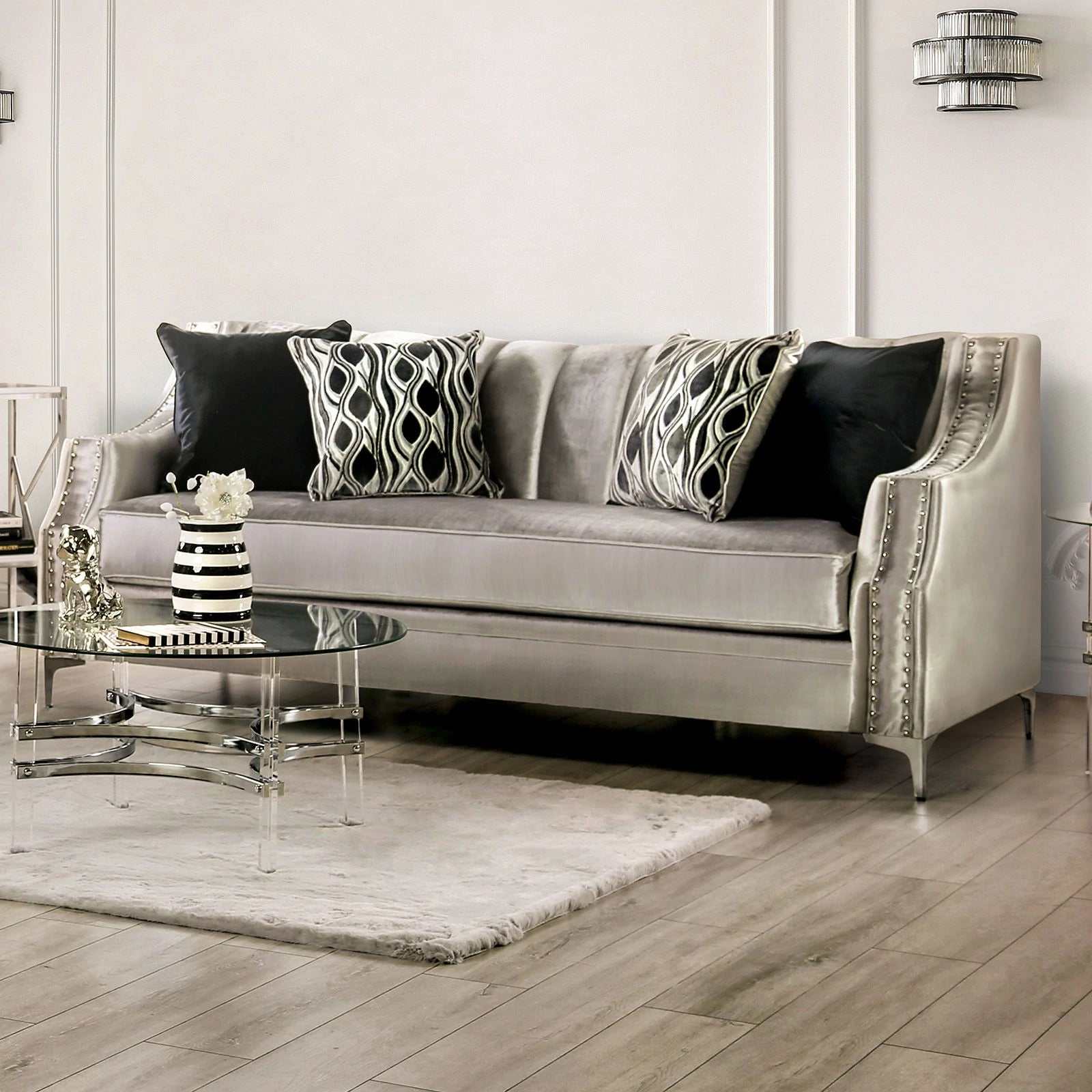 Elicia Silver Stationary Sofa & Loveseat 2pc