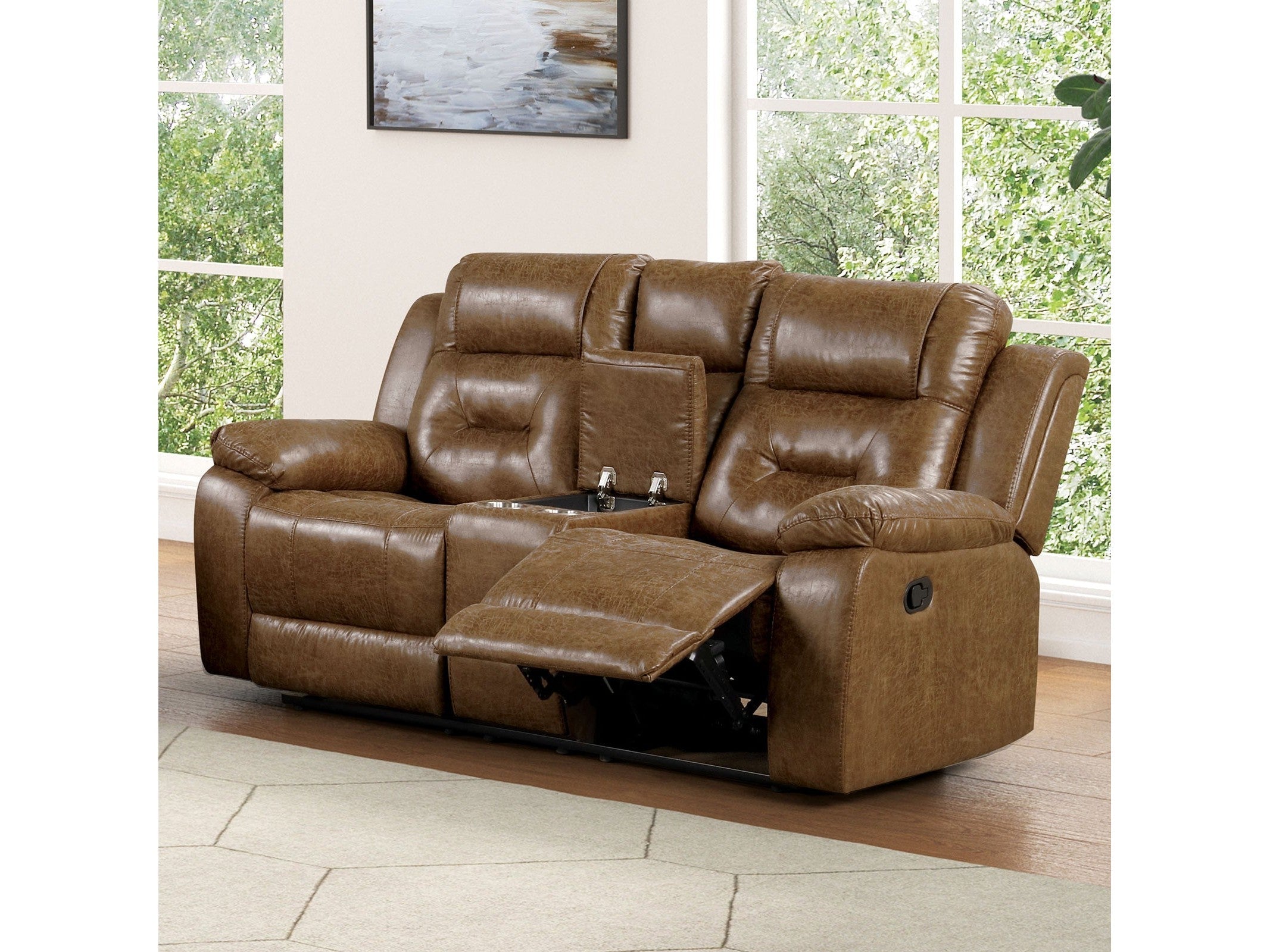 Ezekius Brown Leatherette Reclining Loveseat
