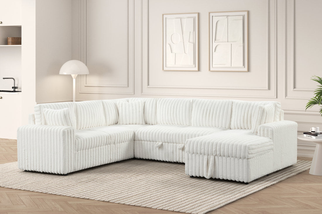 Beige Sectional with Pullout Bed