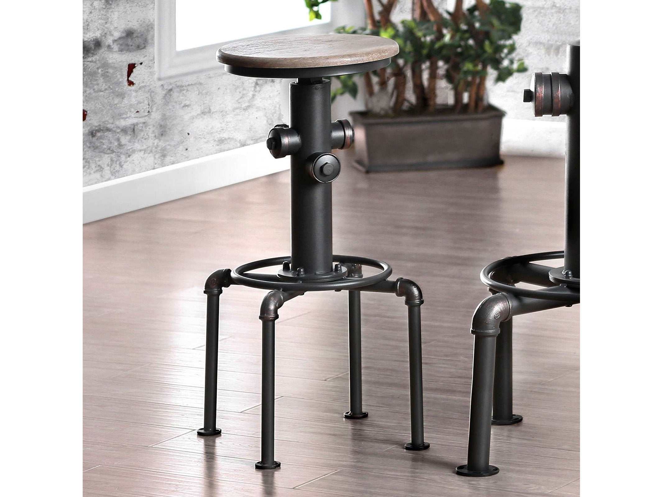 Foskey Antique Black & Natural Tone Bar Stools (Set of 2)