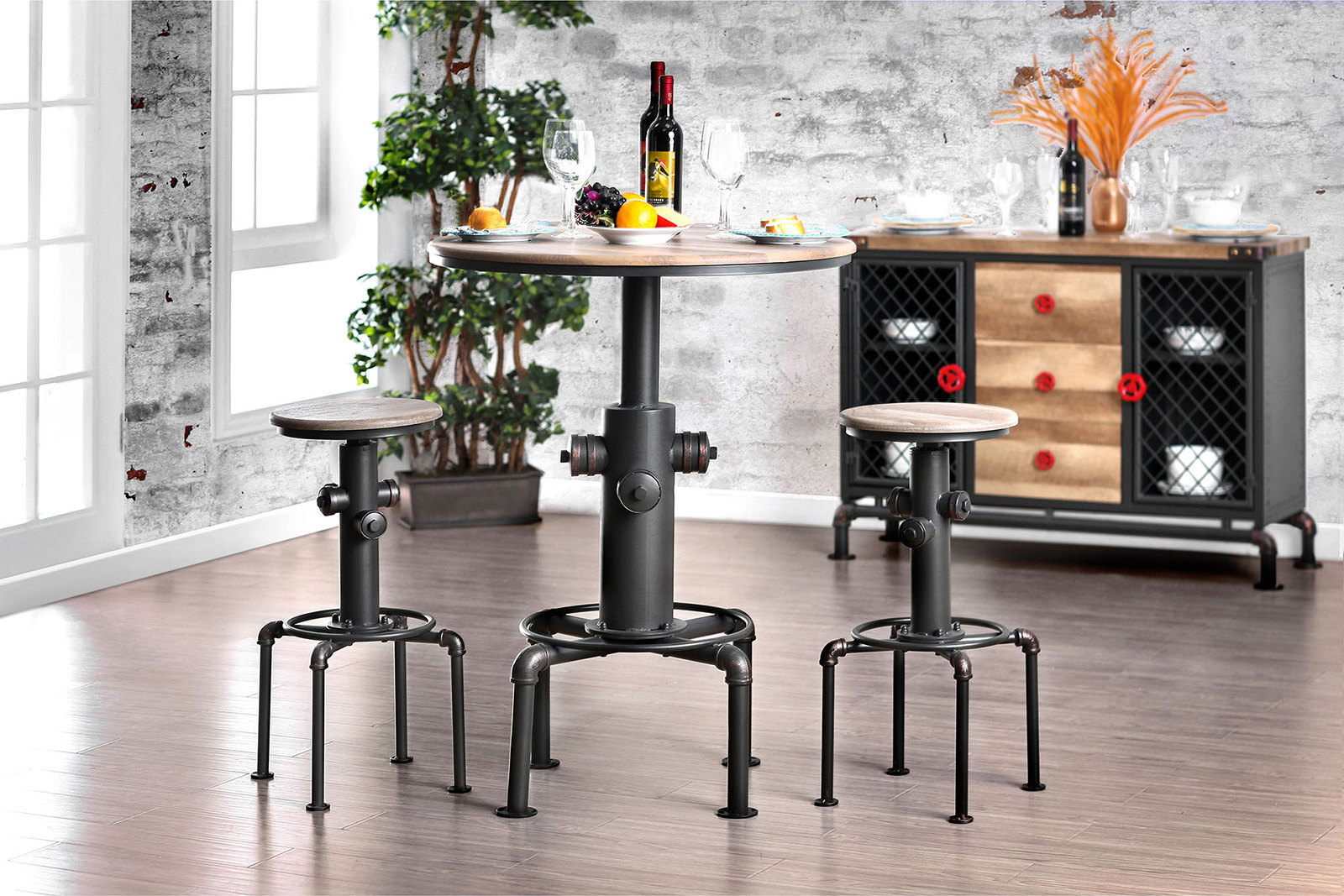 Foskey Antique Black & Natural Tone Bar Stools (Set of 2)