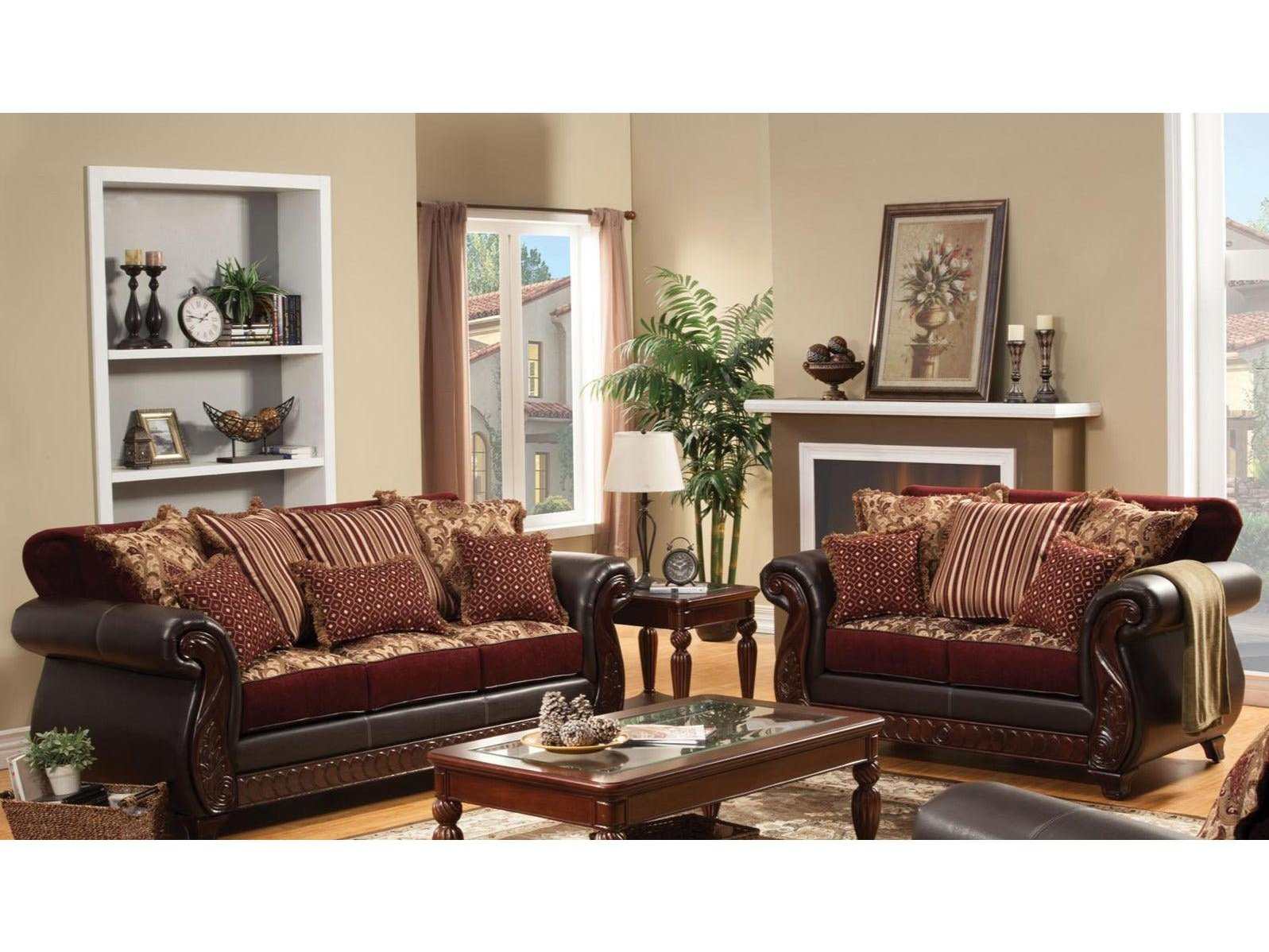 Franklin Burgundy & Espresso Stationary Sofa & Loveseat 2pc