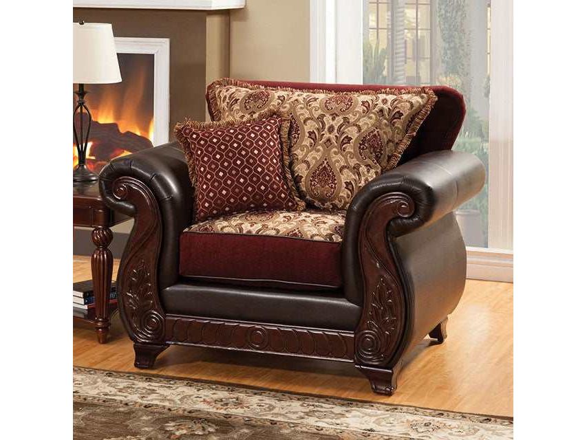 Franklin Burgundy & Espresso Stationary Sofa