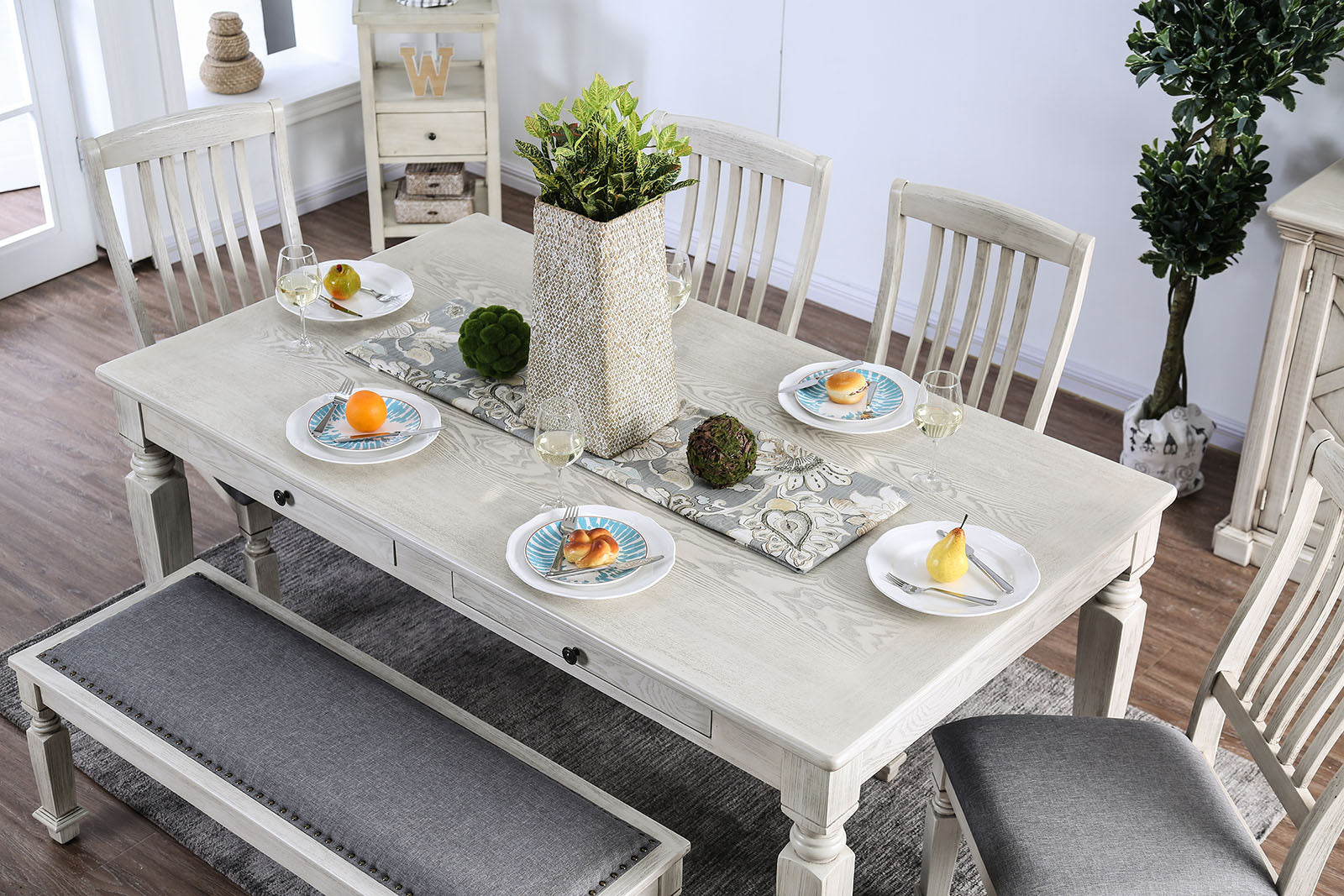 Georgia Antique White/Gray 6 Pc. Dining Room Set w/ Bench