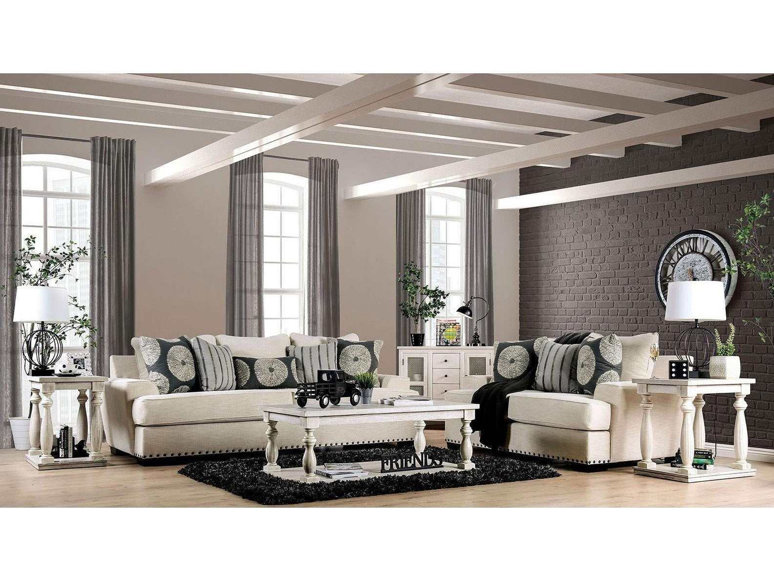 Germaine Ivory Stationary Sofa & Loveseat 2pc