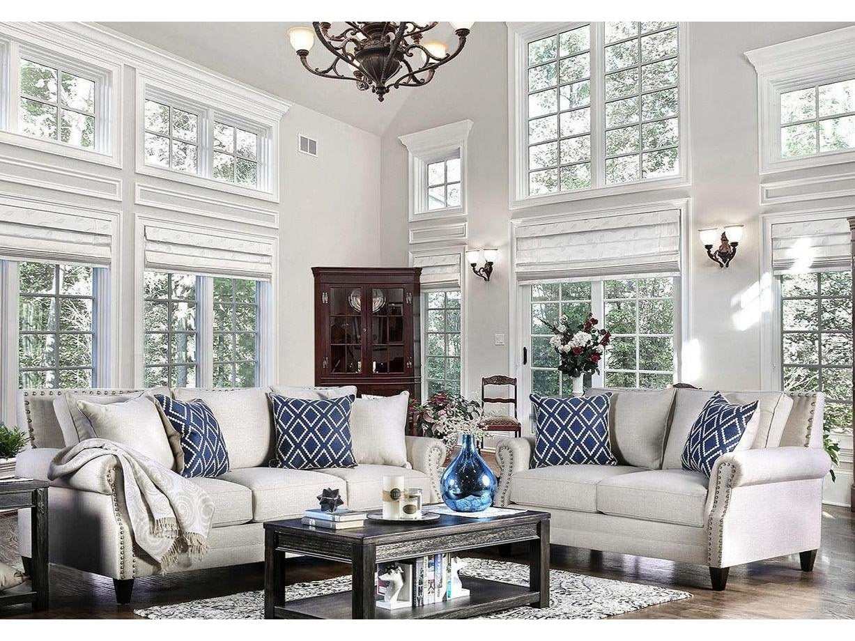 Giovanni Beige Stationary Sofa & Loveseat 2pc