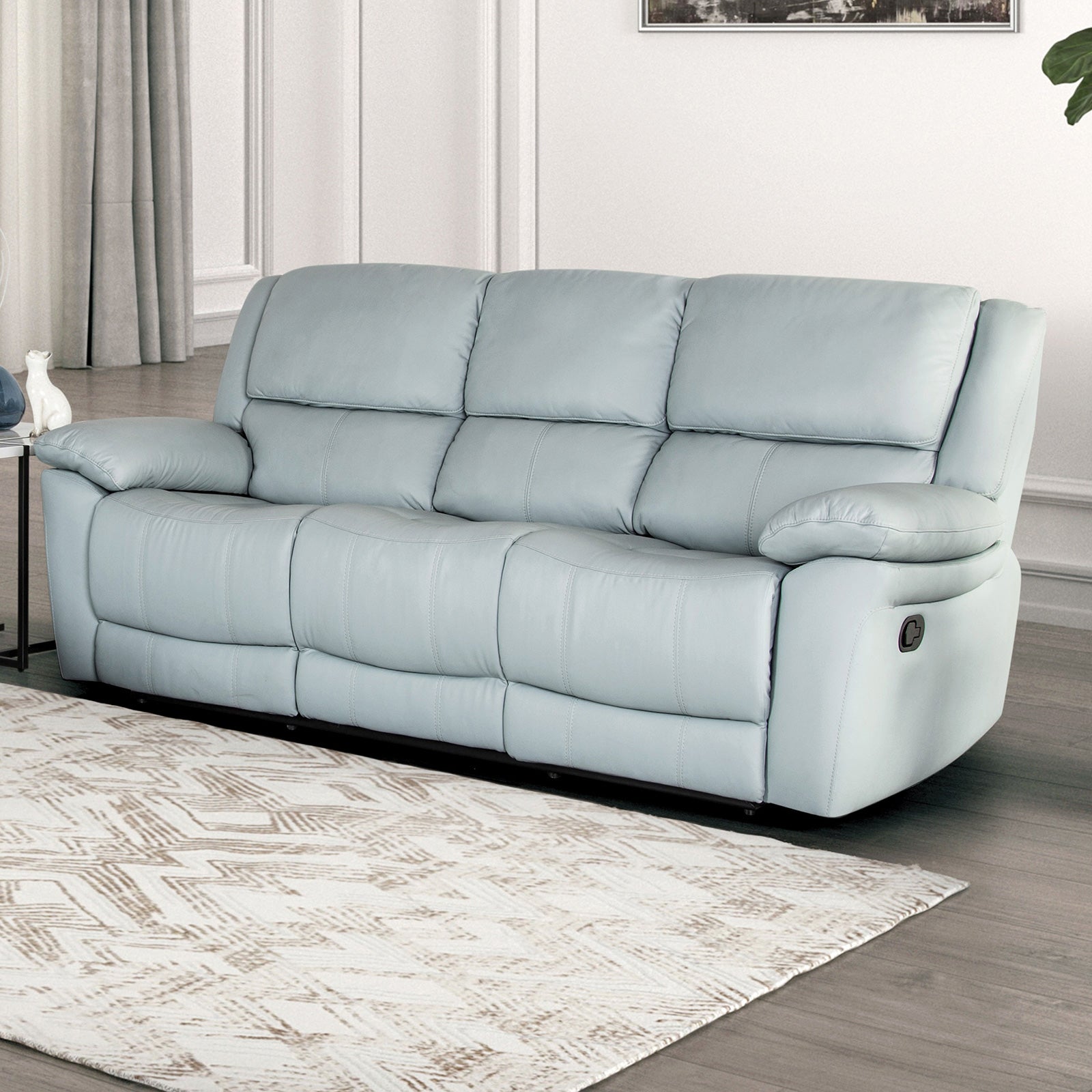 Glarus Powder Blue Leather Match Reclining Living Room Set