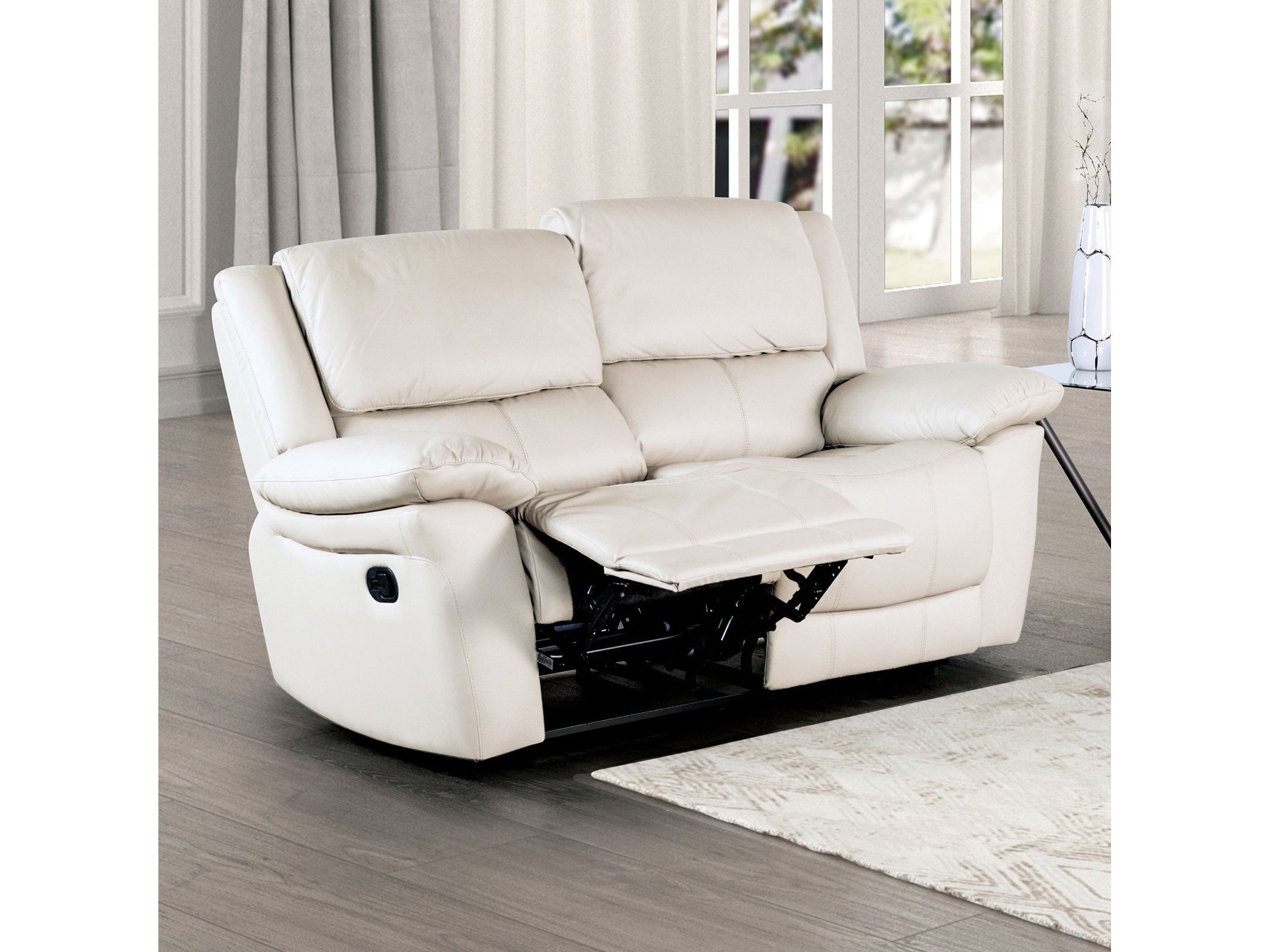 Glarus White Leather Match Reclining Loveseat