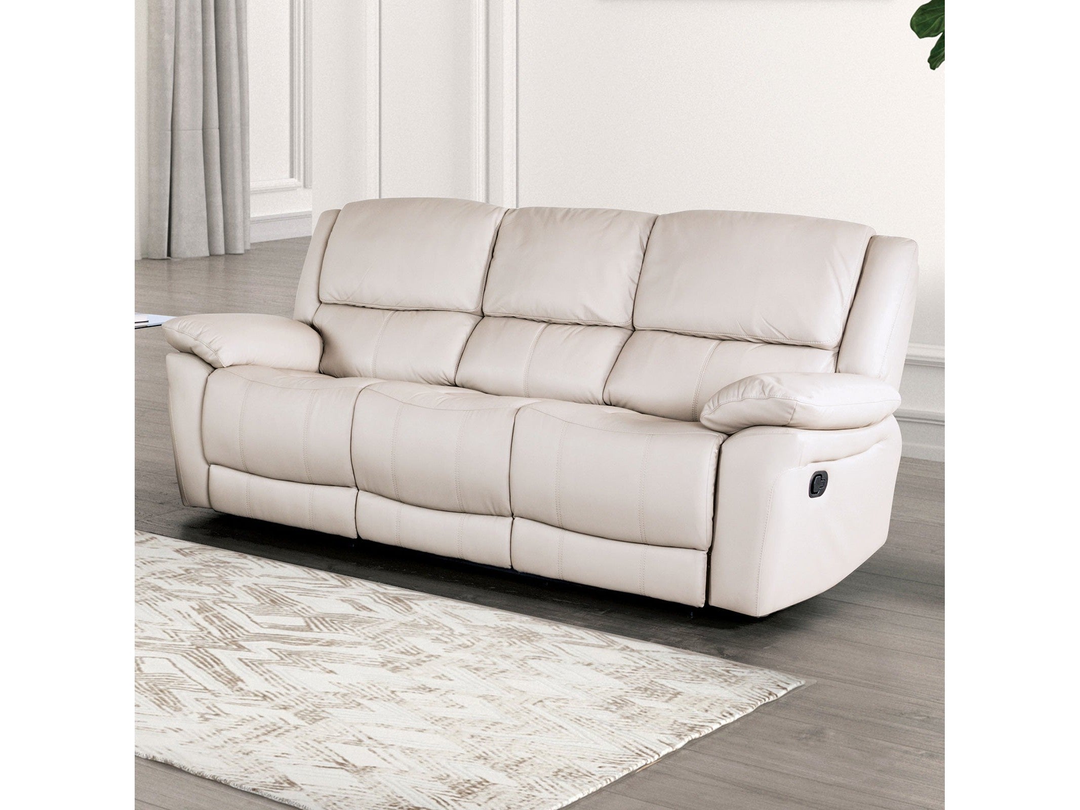 Glarus White Leather Match Reclining Sofa