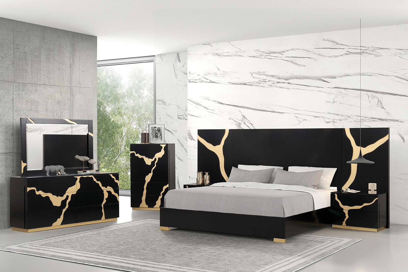 Goldsberg Black/Gold Bed Panel