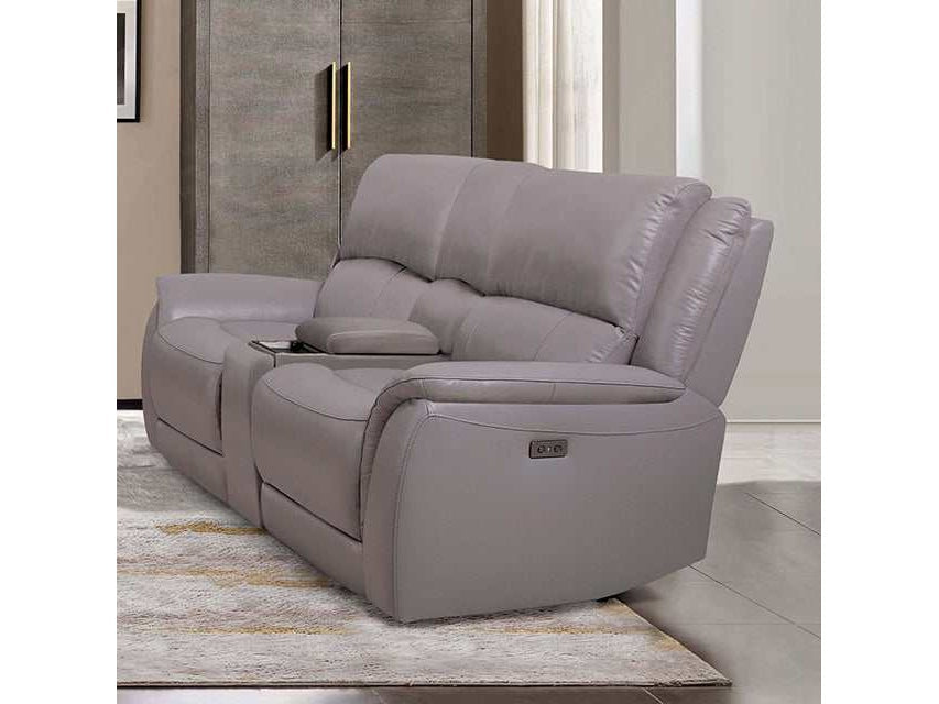 Gorgius Light Gray Top Grain Leather Match Power Loveseat