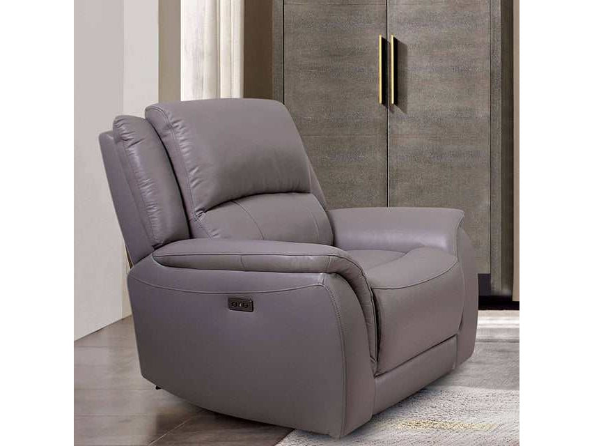Gorgius Light Gray Top Grain Leather Match Power Recliner