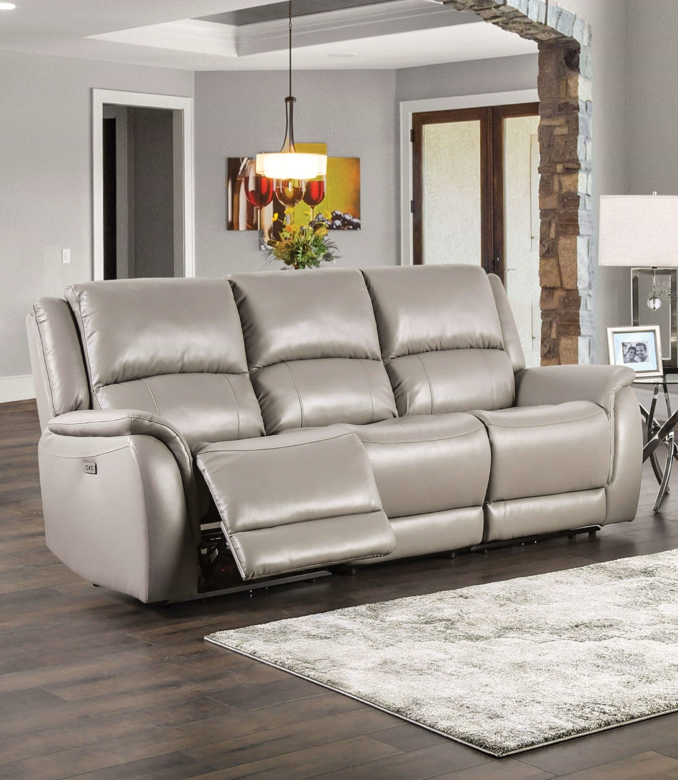 Gorgius Light Gray Top Grain Leather Match Power Reclining Sofa & Loveseat