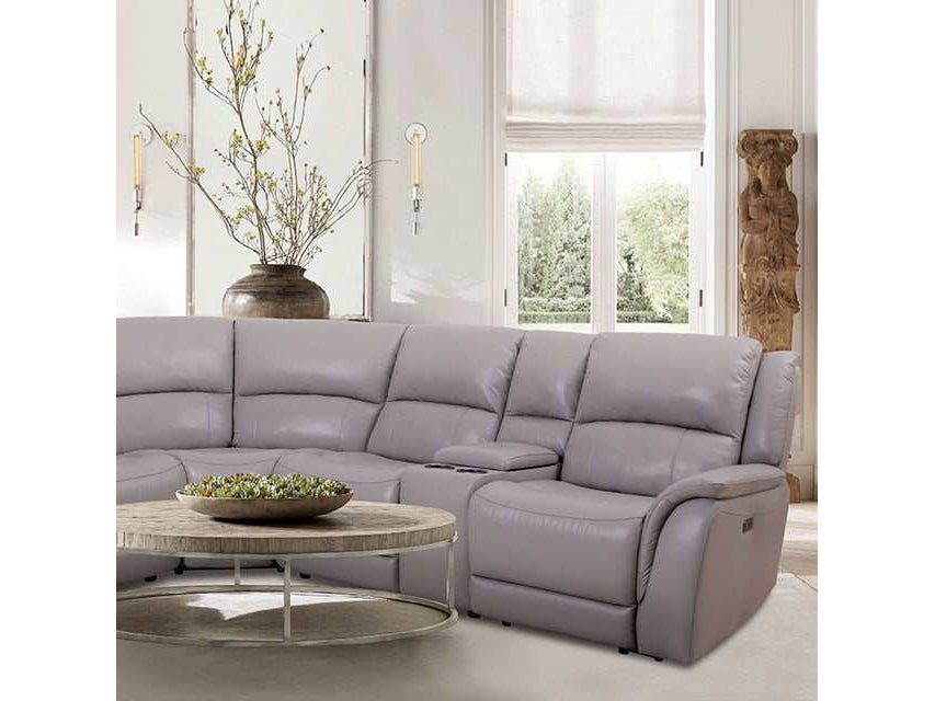 Gorgius Light Gray Top Grain Leather Match Power Sectional