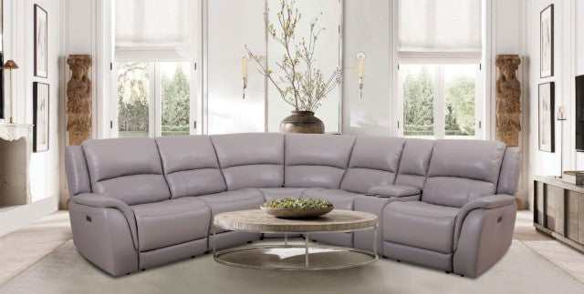 Gorgius Light Gray Top Grain Leather Match Power Sectional