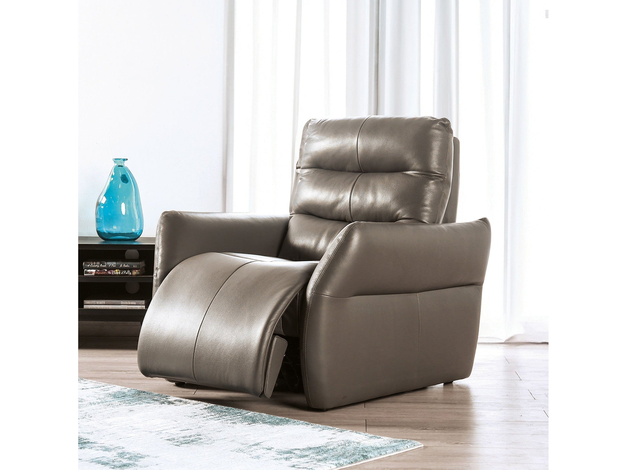 Granucci Gray Real Italian Leather Power Recliner