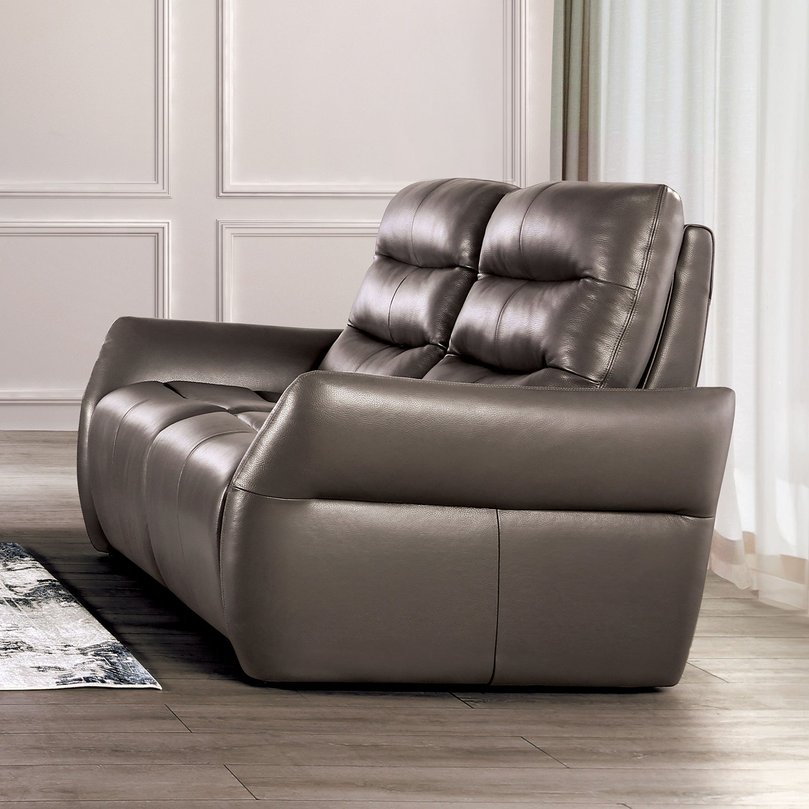 Granucci Gray Real Italian Leather Reclining Loveseat