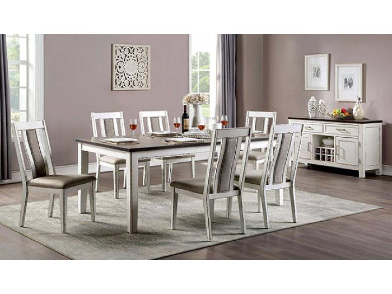 Halsey Weathered White/Dark Walnut Dining Set w/ 18" Butterfly Leaf Table