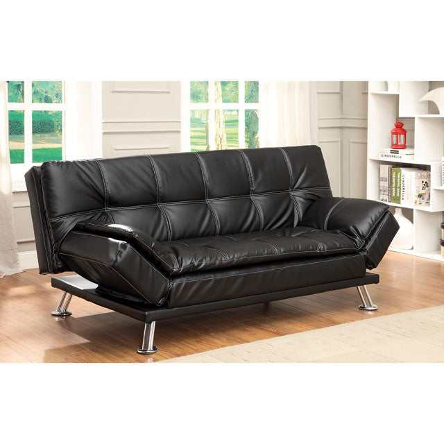 Hauser Black/Chrome Futon Sofa