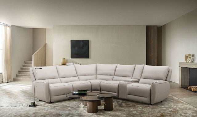 Hestia Beige Top Grain Leather Match Power Sectional